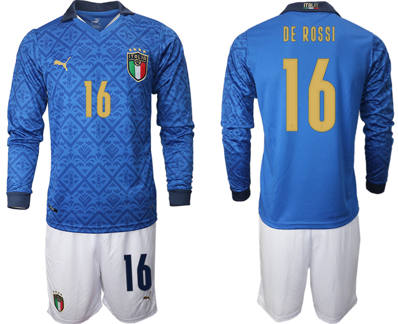Men 2021 European Cup Italy home Long sleeve #16 soccer jerseys